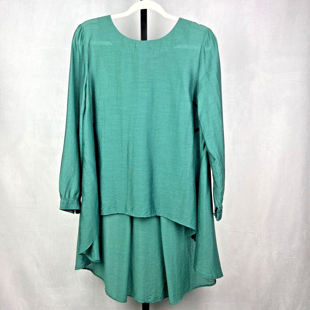 Nathalie Chaize Tunic Women 8 Green Layered Hi Low Lagenlook French Designer Top